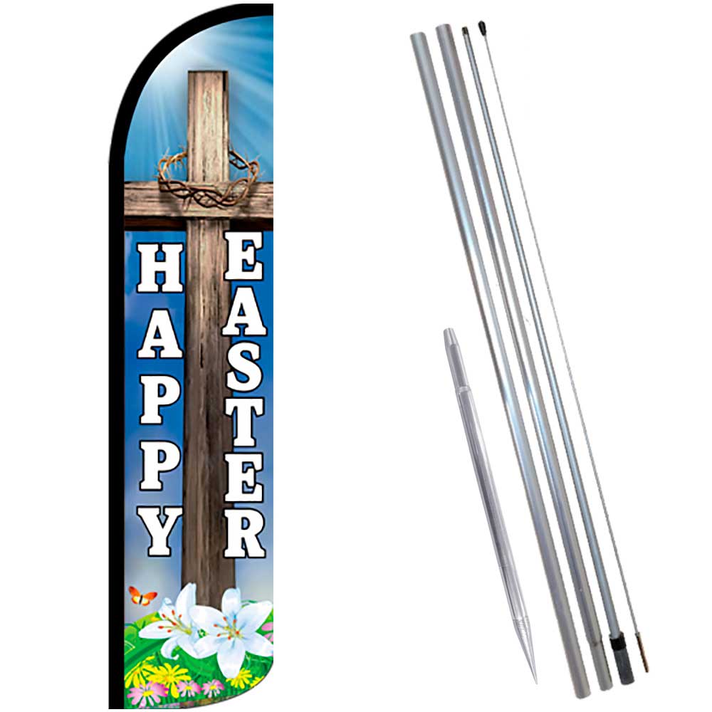 Happy Easter Windless Feather Flag Bundle (Complete Kit) OR Optional Replacement