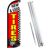 NEW & USED TIRES (Red/Checkered) Windless Feather Flag Bundle (Complete Kit) OR Optional Replacement Flag Only