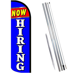 NOW HIRING (Blue/White) Windless Feather Flag Bundle (Complete Kit) OR Optional Replacement Flag Only