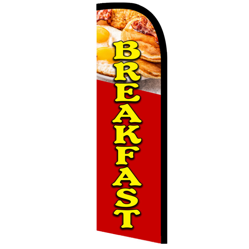 Breakfast Premium Windless Feather Flag Bundle (11.5' Tall Flag, 15' Tall  Flagpole, Ground Mount Stake) Made in the USA