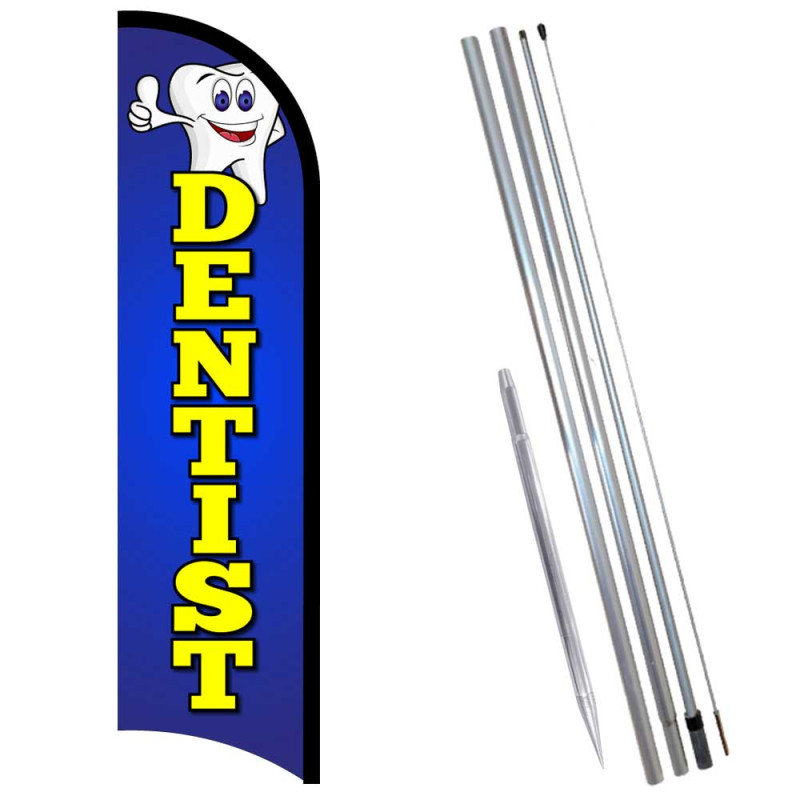 DENTIST Premium Windless  Feather Flag Bundle (Complete Kit) OR Optional Replacement Flag Only