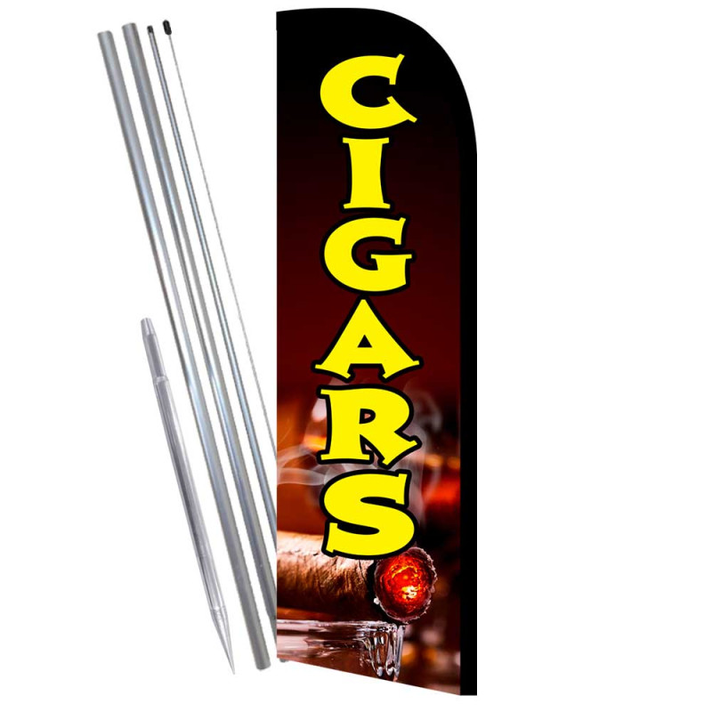 Cigars Premium Windless Feather Flag Bundle (Complete Kit) OR Optional Replacement Flag Only