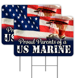 Proud Parents of a US Marine 2 Pack Yard Sign 16" x 24" - Double-Sided Print, with Metal Stakes 841098109394