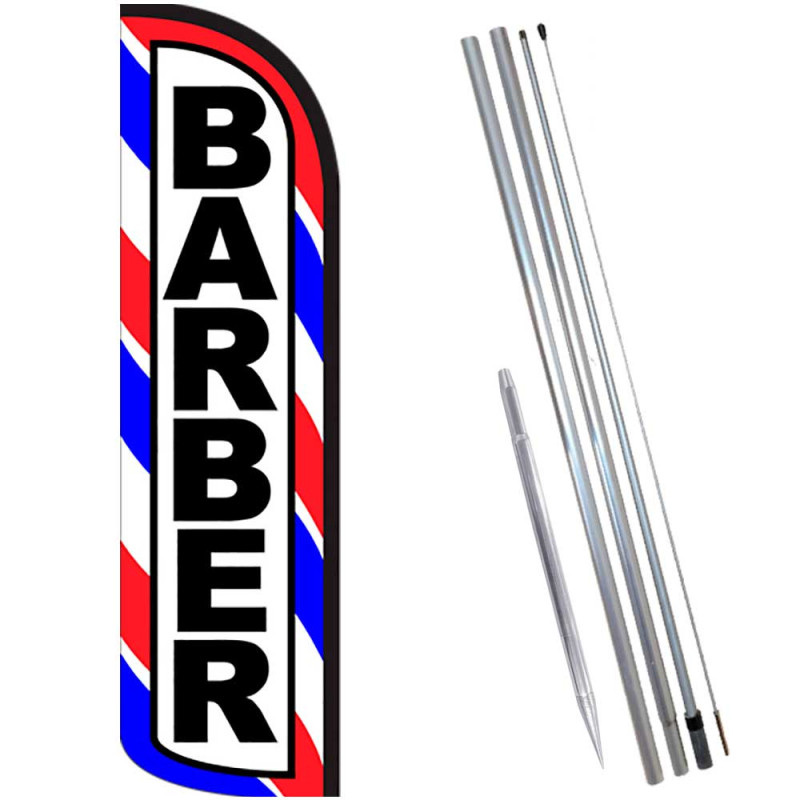 Barber (Red/White/Blue) Windless Feather Flag Bundle (Complete Kit) OR Optional Replacement Flag Only
