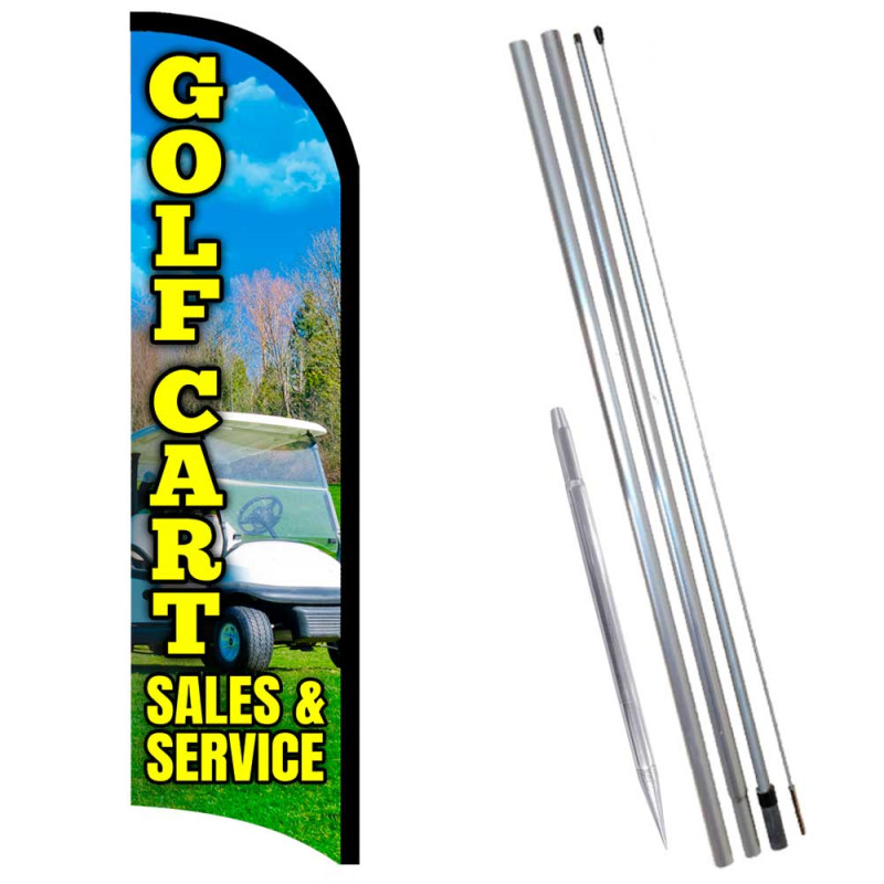 Golf Cart Sales & Service Premium Windless  Feather Flag Bundle (Complete Kit) OR Optional Replacement Flag Only