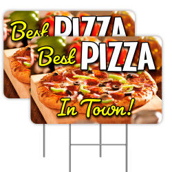 2 Pack Best Pizza in Town Yard Sign 16" x 24" - Double-Sided Print, with Metal Stakes 841098109424
