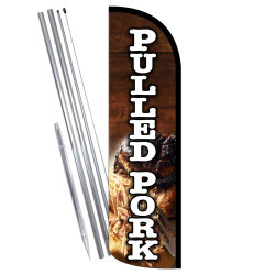 PULLED PORK Premium Windless Feather Flag Bundle (Complete Kit) OR Optional Replacement Flag Only