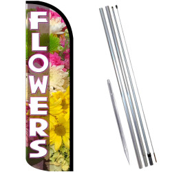FLOWERS (Pink) Windless Feather Flag Bundle (Complete Kit) OR Optional Replacement Flag Only