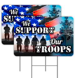 2 Pack We Support Our Troops Yard Sign 16" x 24" - Double-Sided Print, with Metal Stakes 841098109448