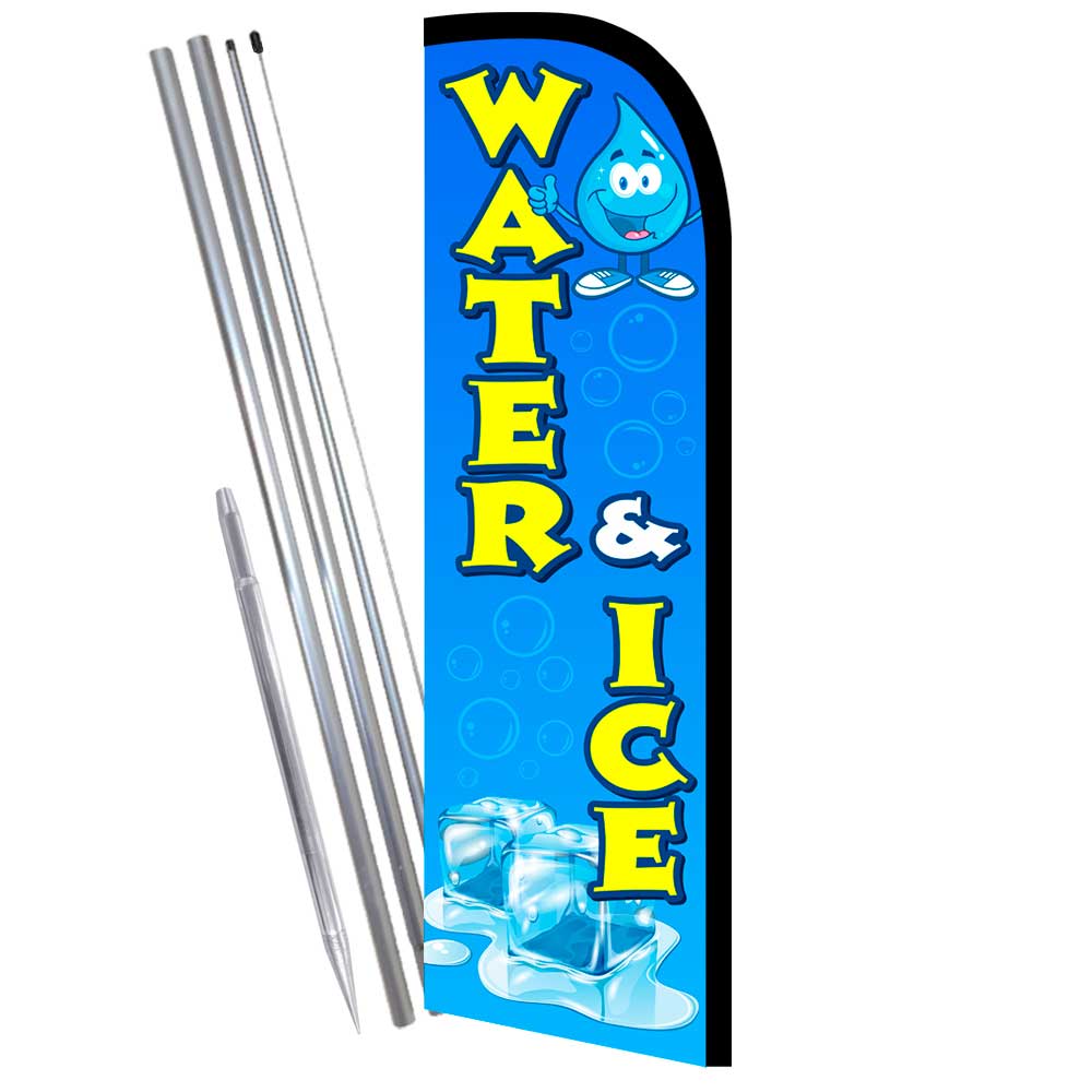Water & Ice Premium Windless Feather Flag Bundle (Complete Kit) OR Optional Rep