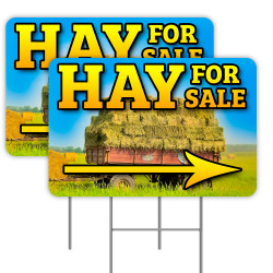 2 Pack Hay for Sale Yard Sign 16" x 24" - Double-Sided Print, with Metal Stakes 841098109455