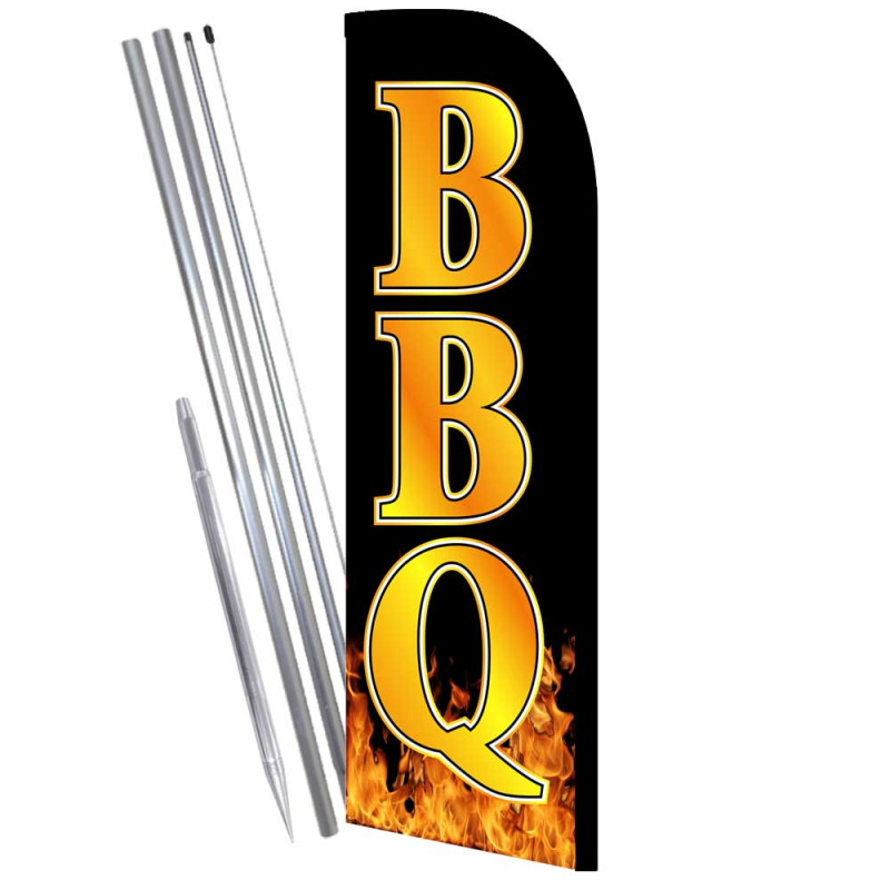 BBQ Windless Feather Flag Bundle (Complete Kit) OR Optional Replacement Flag Only