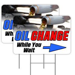 2 Pack Oil Change Yard Sign 16" x 24" - Double-Sided Print, with Metal Stakes 841098109462