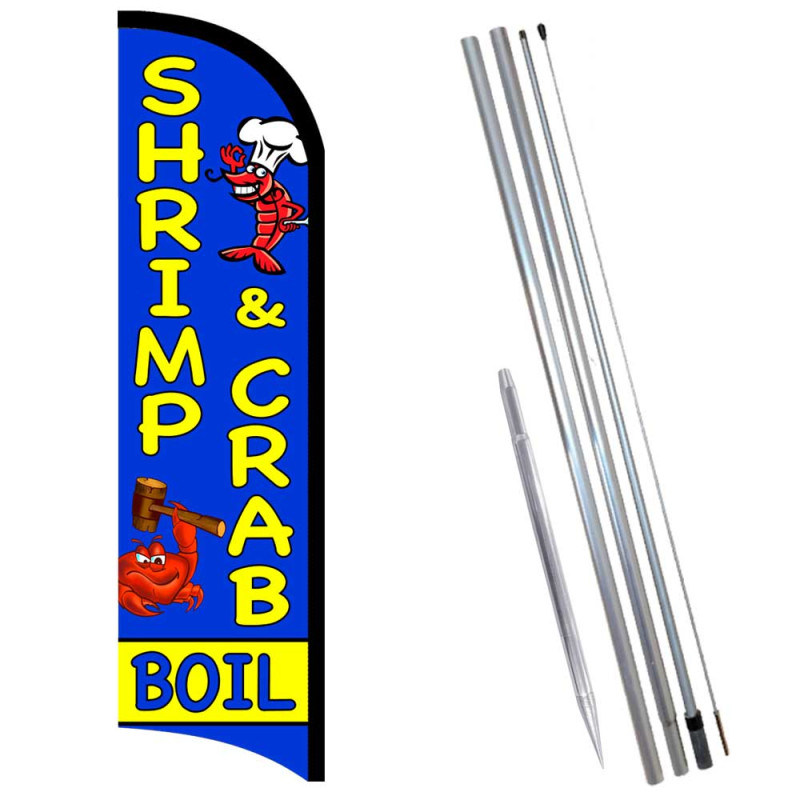 Shrimp & Crab Boil Premium Windless  Feather Flag Bundle (Complete Kit) OR Optional Replacement Flag Only