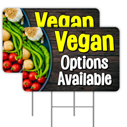 2 Pack Vegan Options Available Yard Sign 16" x 24" - Double-Sided Print, with Metal Stakes 841098109479