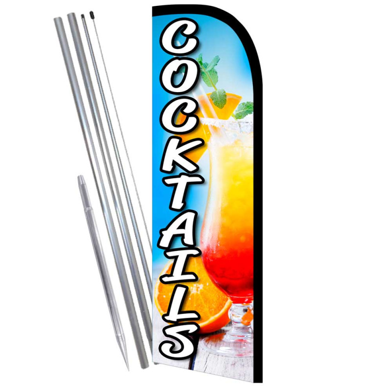 Cocktails Premium Windless  Feather Flag Bundle (Complete Kit) OR Optional Replacement Flag Only