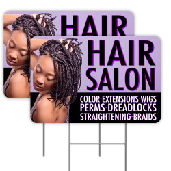 2 Pack Hair Salon Yard Sign 16" x 24" - Double-Sided Print, with Metal Stakes 841098109479