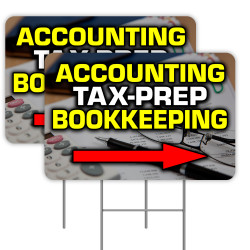 2 Pack Accounting Tax-Prep Bookkeeping Yard Sign 16" x 24" - Double-Sided Print, with Metal Stakes 841098109509