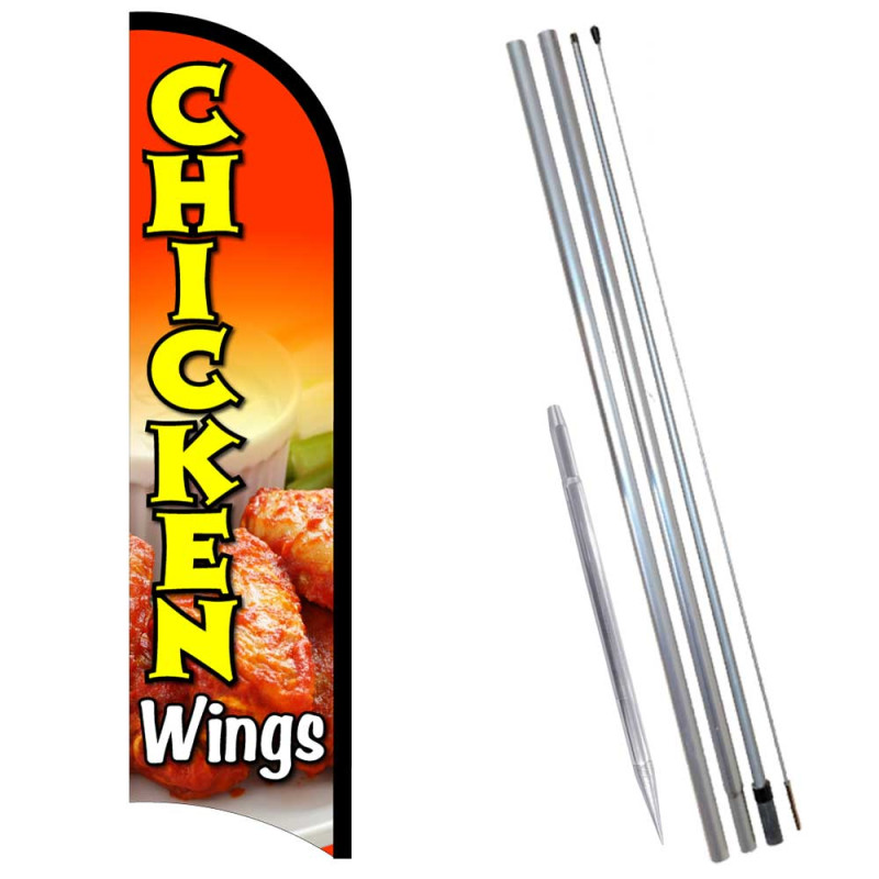 Chicken Wings Premium Windless  Feather Flag Bundle (Complete Kit) OR Optional Replacement Flag Only