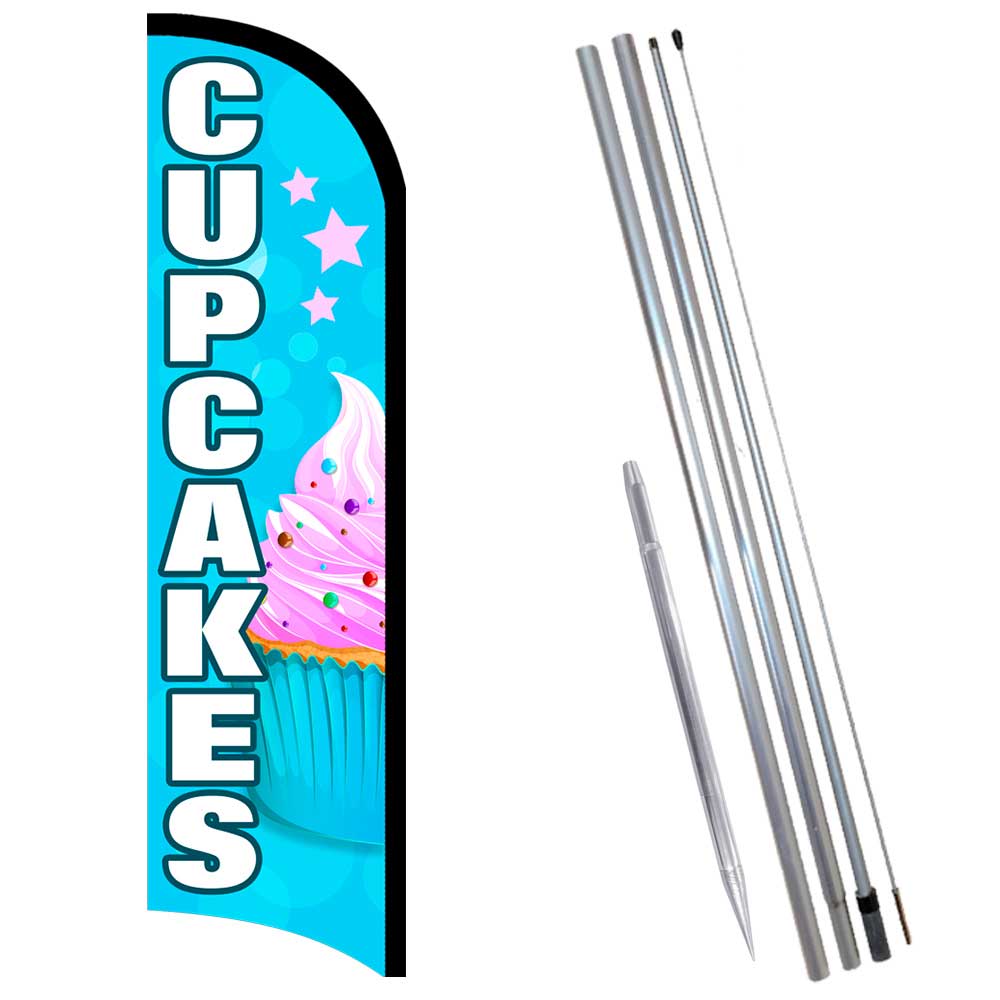 CUPCAKES Premium Windless Feather Flag Bundle (Complete Kit) OR Optional Replace