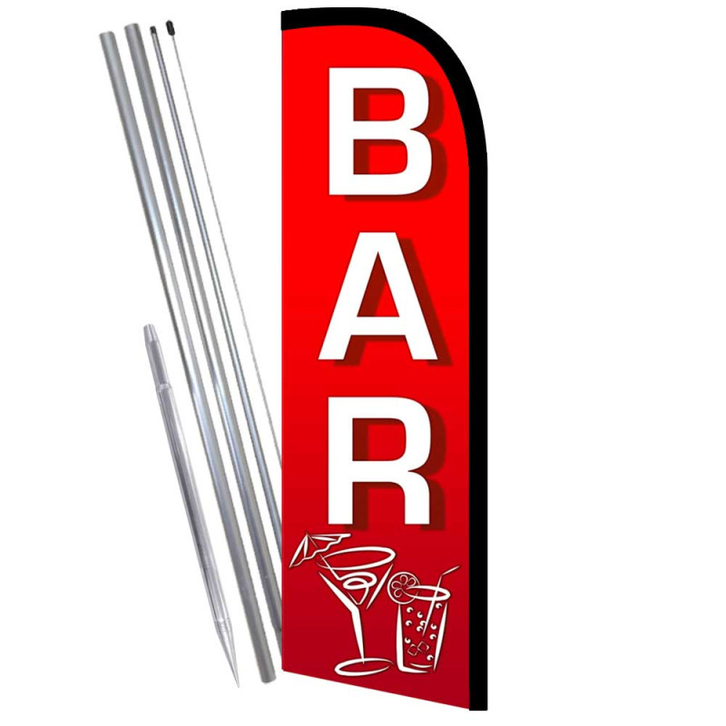 Bar (Red/White) Windless Feather Flag Bundle (Complete Kit) OR Optional Replacement Flag Only