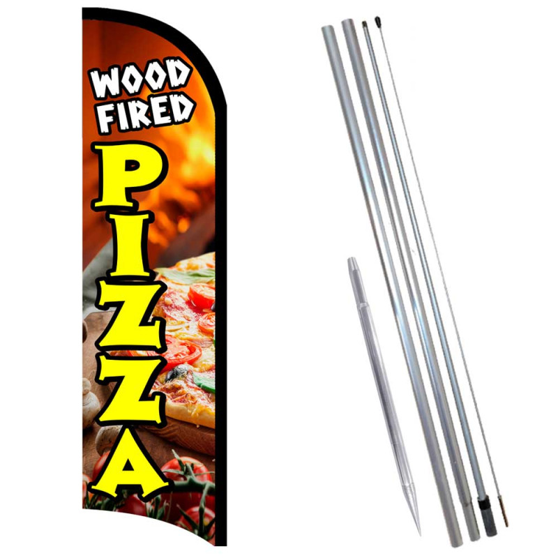 Wood Fired Pizza Premium Windless  Feather Flag Bundle (Complete Kit) OR Optional Replacement Flag Only