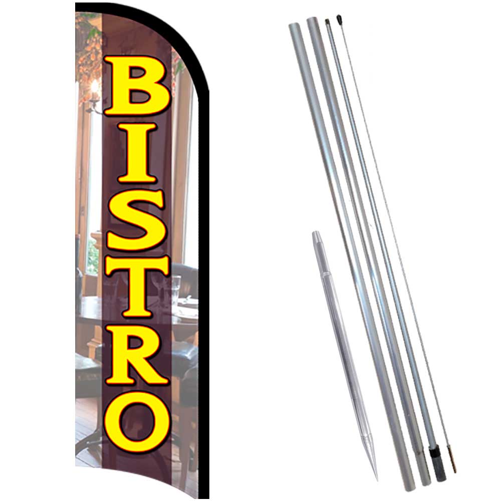 BISTRO Premium Windless Feather Flag Bundle (Complete Kit) OR Optional Replacem