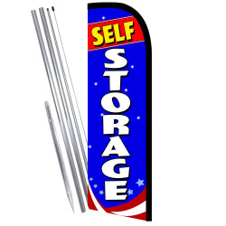 SELF-STORAGE Premium Windless Feather Flag Bundle (Complete Kit) OR Optional Replacement Flag Only