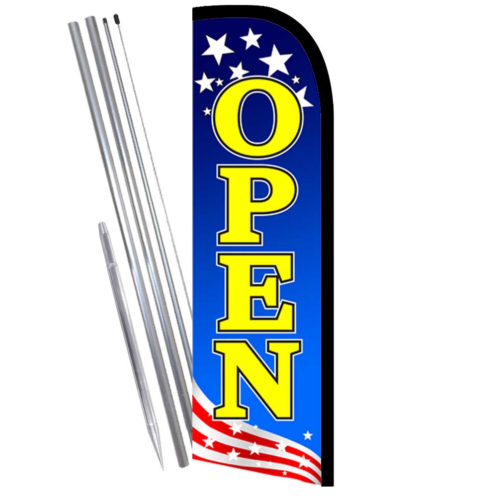 OPEN (Patriotic Yellow) Windless Feather Flag Bundle (Complete Kit) OR Optional