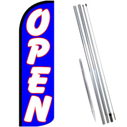 Open (Blue/White) Windless Feather Flag Bundle (Complete Kit) OR Optional Replacement Flag Only