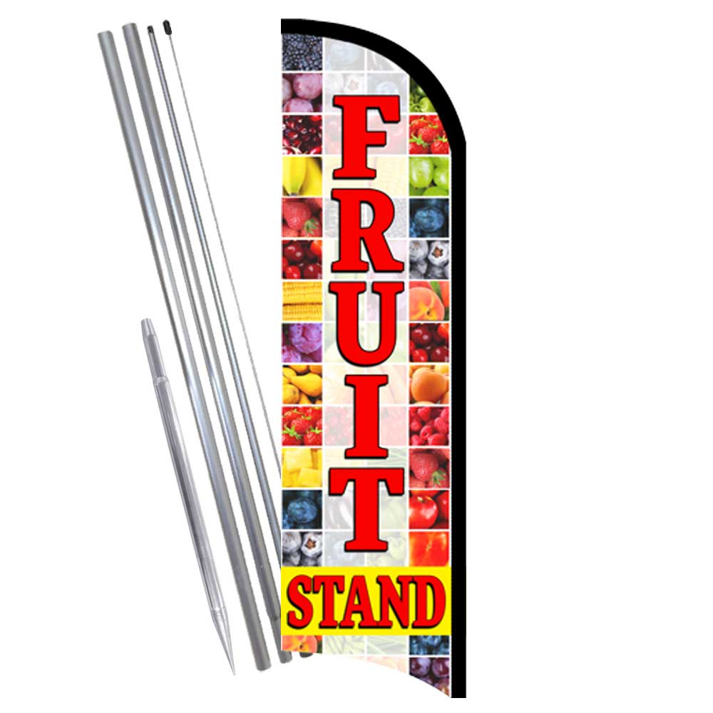 Fruit Stand Premium Windless Feather Flag Bundle (Complete Kit) OR Optional Rep