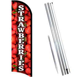 Strawberries Premium Windless  Feather Flag Bundle (Complete Kit) OR Optional Replacement Flag Only