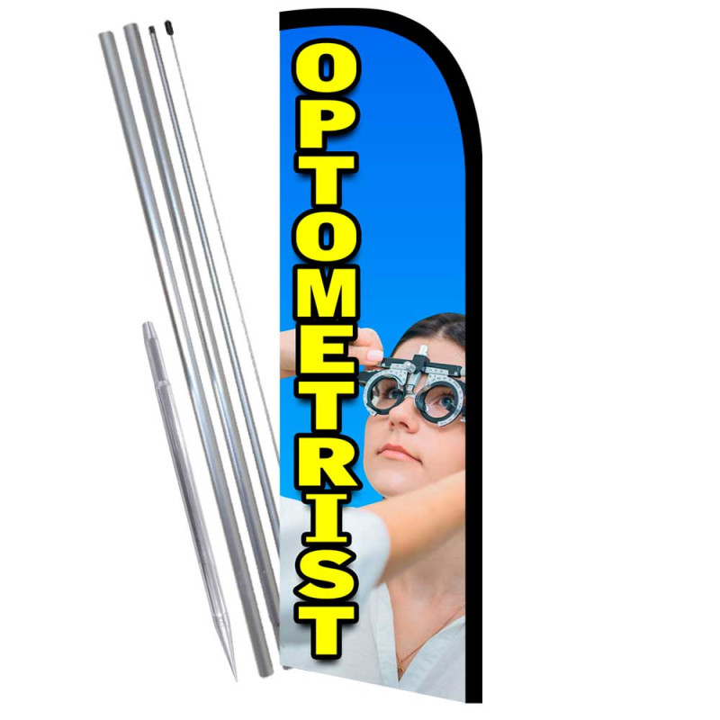Optometrist Premium Windless  Feather Flag Bundle (Complete Kit) OR Optional Replacement Flag Only