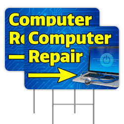 2 Pack Computer Repair Yard Signs 16" x 24" - Double-Sided Print, with Metal Stakes 841098109684