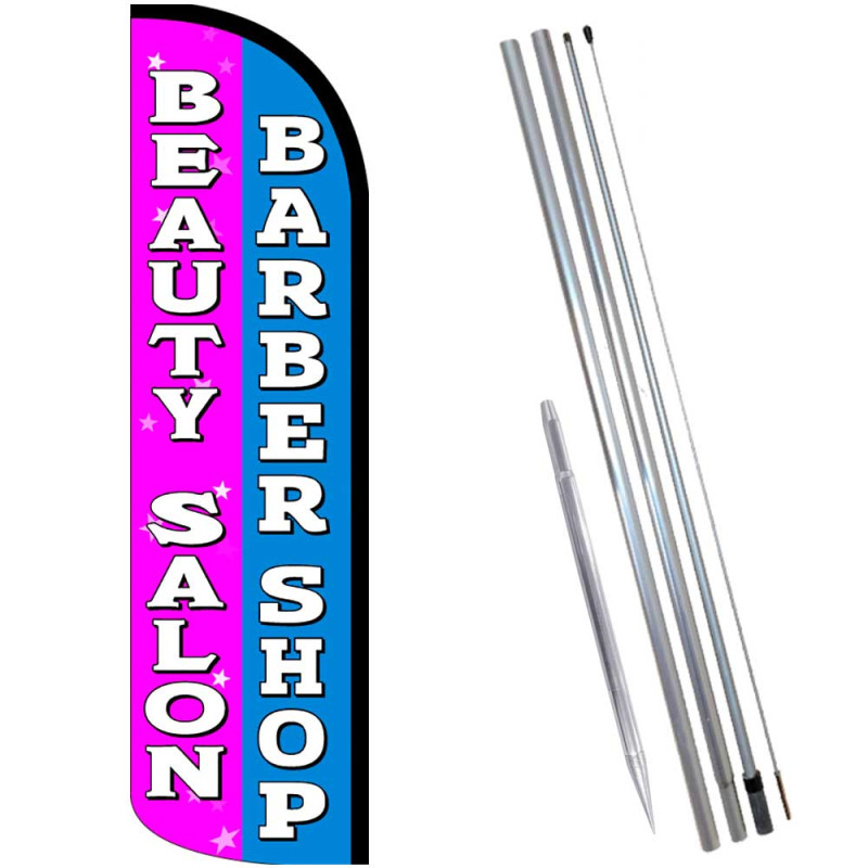 BARBER SHOP/BEAUTY SALON (Blue/Pink) Windless Feather Flag Bundle (Complete Kit) OR Optional Replacement Flag Only