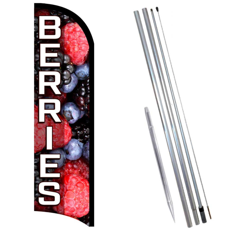 BERRIES Premium Windless  Feather Flag Bundle (Complete Kit) OR Optional Replacement Flag Only