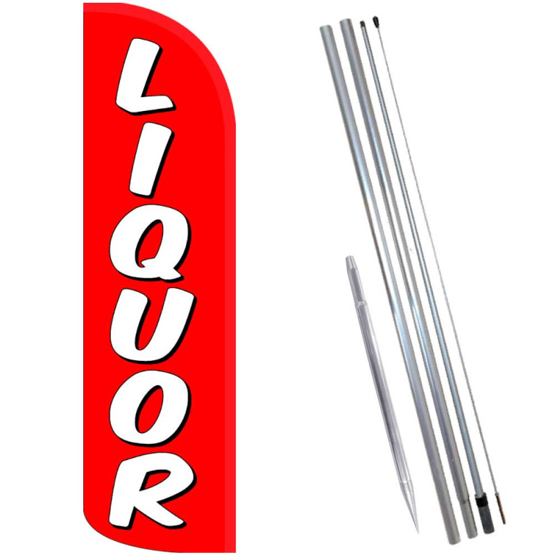 LIQUOR (Red/White) Premium Windless Feather Flag Bundle (Complete Kit) OR Optional Replacement Flag Only