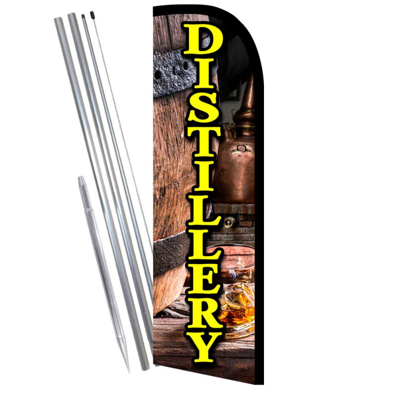Distillery Premium Windless  Feather Flag Bundle (Complete Kit) OR Optional Replacement Flag Only
