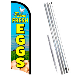 Vista Flags Farm Fresh Eggs Premium Windless Feather Flag Bundle (11.5' Tall Flag, 15' Tall Flagpole, Ground Mount Stake)