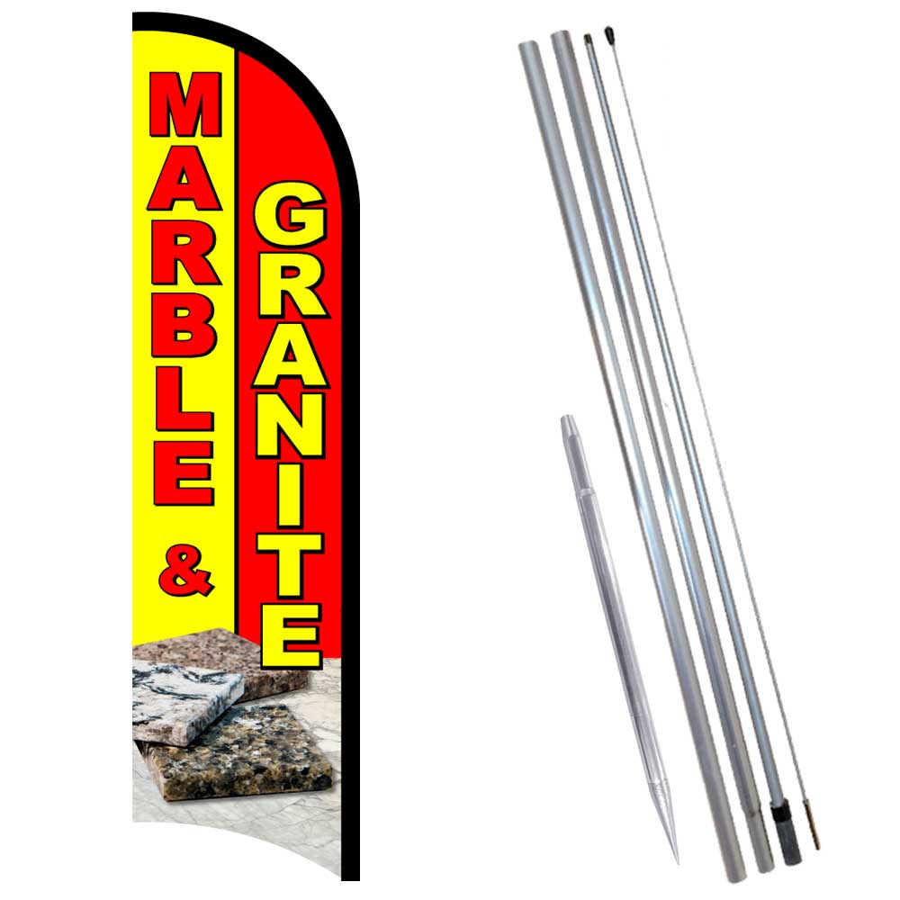 Marble & Granite Premium Windless Feather Flag Bundle (Complete Kit) OR Optiona