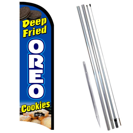 Deep Fried Oreo Cookies Premium Windless Feather Flag Bundle (Complete Kit) OR Optional Replacement Flag Only