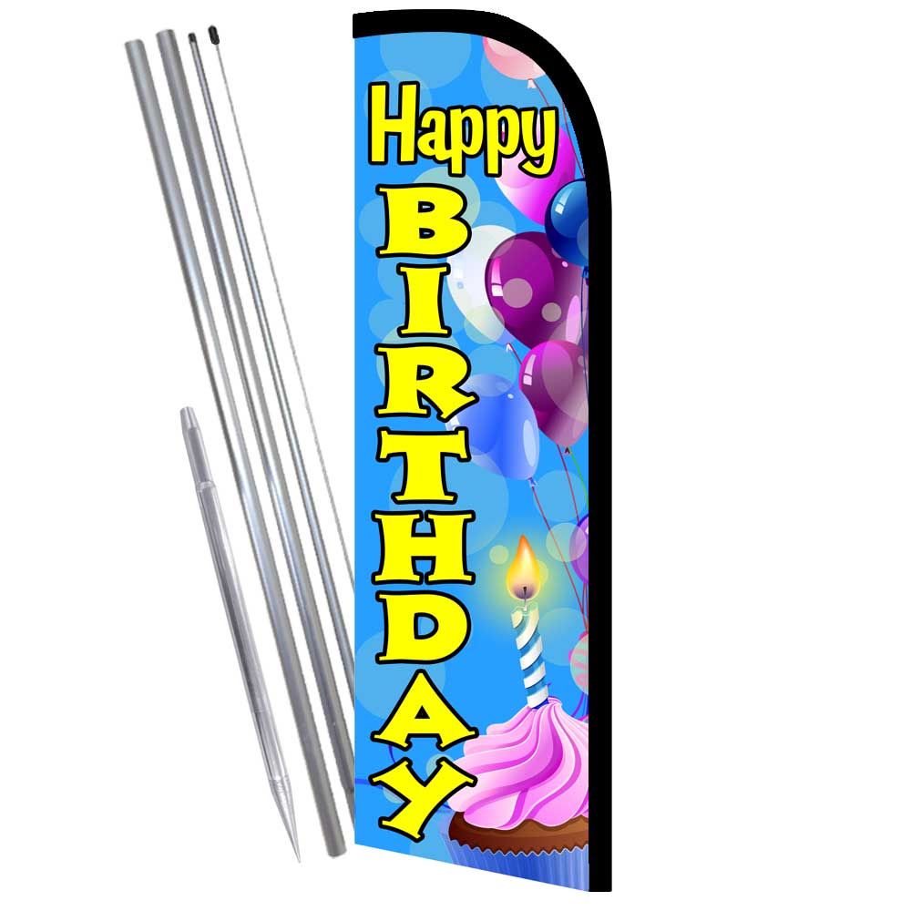 Happy Birthday Premium Windless Feather Flag Bundle (Complete Kit) OR Optional