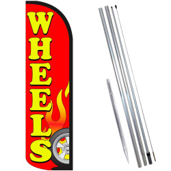 Wheels (Red) Windless Feather Flag Bundle (Complete Kit) OR Optional Replacement Flag Only