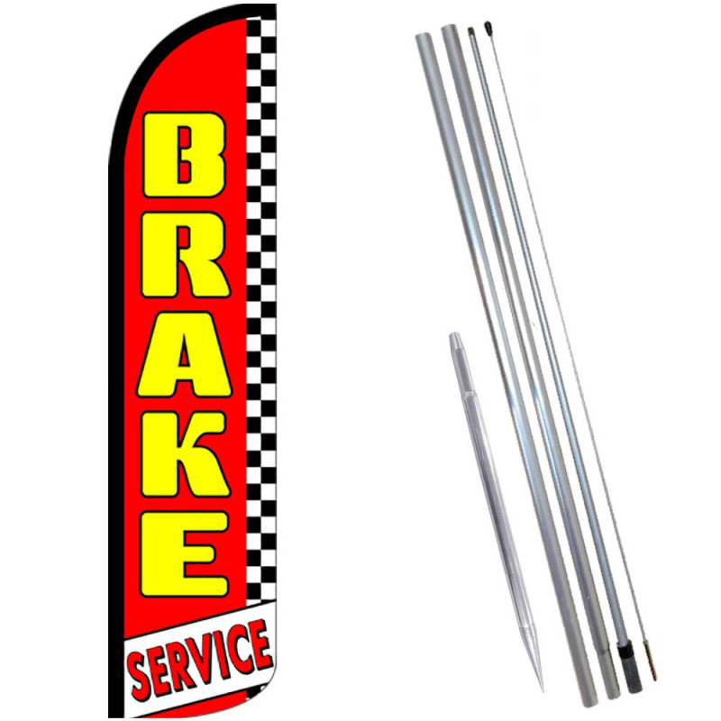 BRAKE SERVICE (Red/Checkered) Windless Feather Flag Bundle (Complete Kit) OR Optional Replacement Flag Only