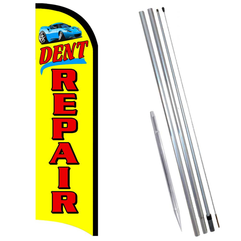 Dent Repair Premium Windless  Feather Flag Bundle (Complete Kit) OR Optional Replacement Flag Only