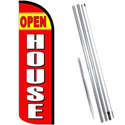 OPEN HOUSE (Yellow/Red) Windless Feather Flag Bundle (Complete Kit) OR Optional Replacement Flag Only