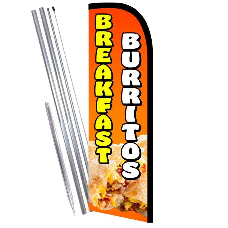 Breakfast Burritos Premium Windless  Feather Flag Bundle (Complete Kit) OR Optional Replacement Flag Only