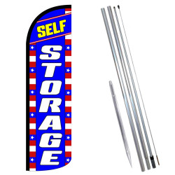SELF STORAGE Patriotic Windless Feather Flag Bundle (Complete Kit) OR Optional Replacement Flag Only