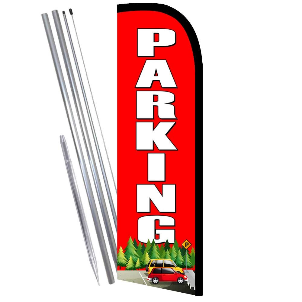 PARKING Premium Windless Feather Flag Bundle (Complete Kit) OR Optional Replace