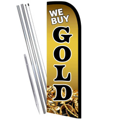 We Buy Gold Premium Windless  Feather Flag Bundle (Complete Kit) OR Optional Replacement Flag Only